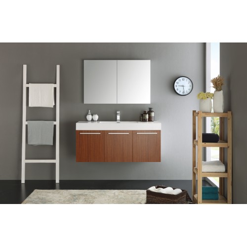 Fresca Vista 48 Teak Wall Hung Modern Bathroom Vanity w/ Medicine Cabinet