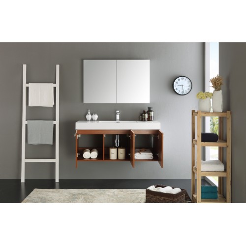 Fresca Vista 48 Teak Wall Hung Modern Bathroom Vanity w/ Medicine Cabinet