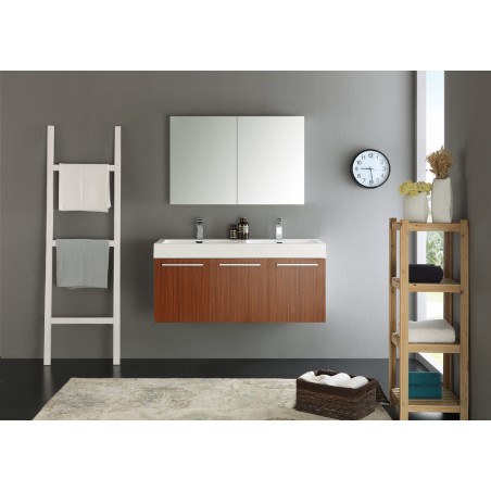 Fresca Vista 48 Teak Wall Hung Double Sink Modern Bathroom Vanity w/ Medicine Cabinet