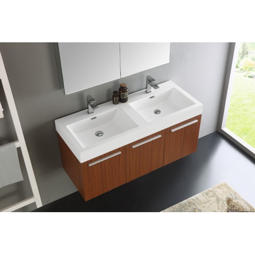 Fresca Vista 48 Teak Wall Hung Double Sink Modern Bathroom Vanity w/ Medicine Cabinet