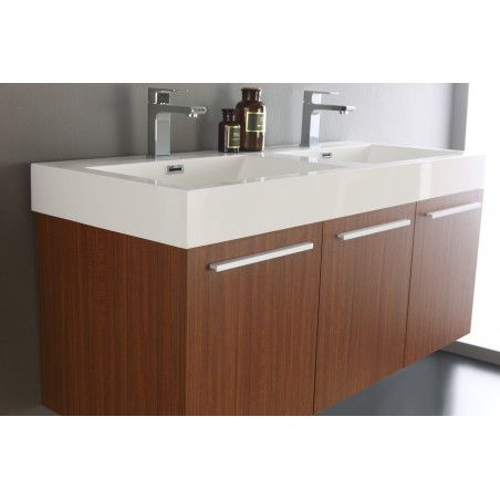 Fresca Vista 48 Teak Wall Hung Double Sink Modern Bathroom Vanity w/ Medicine Cabinet