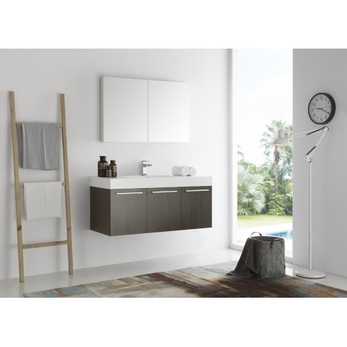 Fresca Vista 48 Gray Oak Wall Hung Modern Bathroom Vanity w/ Medicine Cabinet