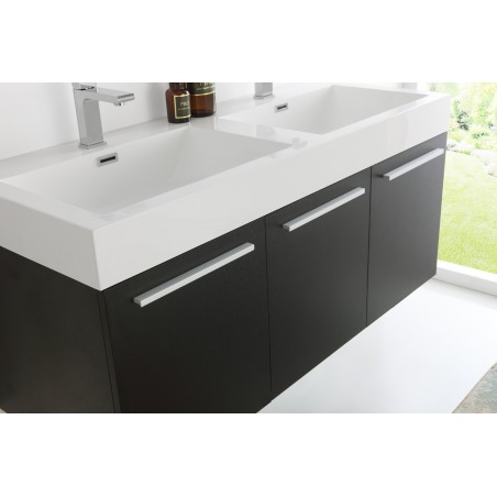 Fresca Vista 48 Black Wall Hung Double Sink Modern Bathroom Vanity w/ Medicine Cabinet