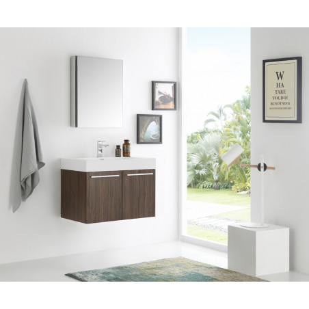 Fresca Vista 30 Walnut Wall Hung Modern Bathroom Vanity w/ Medicine Cabinet