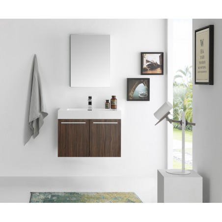 Fresca Vista 30 Walnut Wall Hung Modern Bathroom Vanity w/ Medicine Cabinet