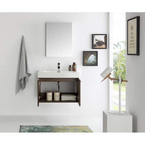 Fresca Vista 30 Walnut Wall Hung Modern Bathroom Vanity w/ Medicine Cabinet