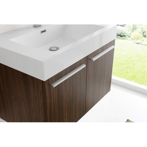 Fresca Vista 30 Walnut Wall Hung Modern Bathroom Vanity w/ Medicine Cabinet