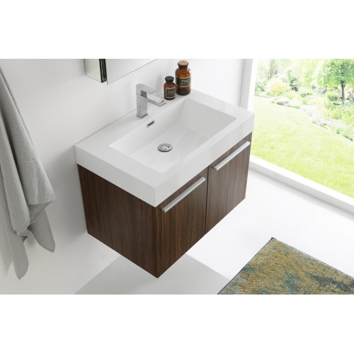 Fresca Vista 30 Walnut Wall Hung Modern Bathroom Vanity w/ Medicine Cabinet