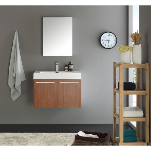 Fresca Vista 30 Teak Wall Hung Modern Bathroom Vanity w/ Medicine Cabinet