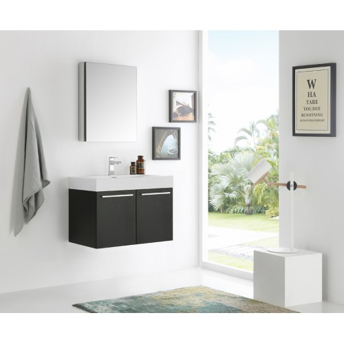 Fresca Vista 30 Black Wall Hung Modern Bathroom Vanity w/ Medicine Cabinet