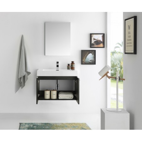 Fresca Vista 30 Black Wall Hung Modern Bathroom Vanity w/ Medicine Cabinet