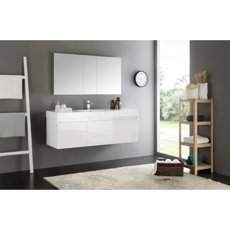 Fresca Mezzo 60 White Wall Hung Single Sink Modern Bathroom Vanity w/ Medicine Cabinet