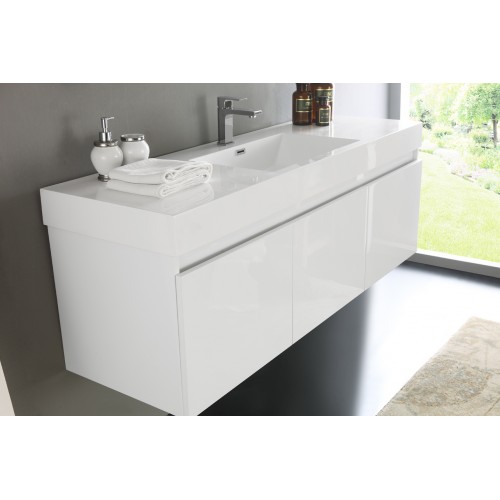 Fresca Mezzo 60 White Wall Hung Single Sink Modern Bathroom Vanity w/ Medicine Cabinet