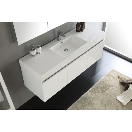 Fresca Mezzo 60 White Wall Hung Single Sink Modern Bathroom Vanity w/ Medicine Cabinet