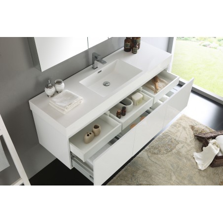 Fresca Mezzo 60 White Wall Hung Single Sink Modern Bathroom Vanity w/ Medicine Cabinet