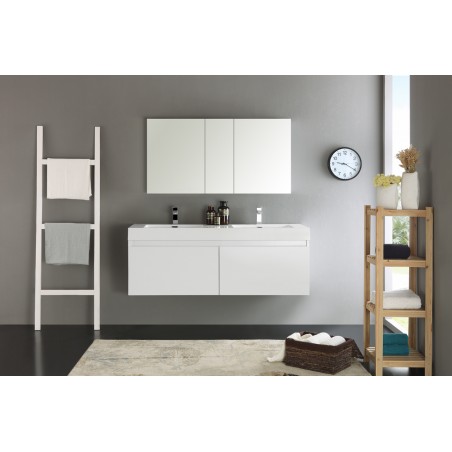 Fresca Mezzo 60 White Wall Hung Double Sink Modern Bathroom Vanity w/ Medicine Cabinet