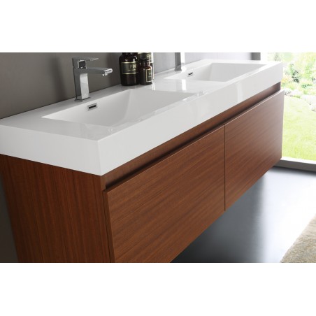 Fresca Mezzo 60 Teak Wall Hung Double Sink Modern Bathroom Vanity w/ Medicine Cabinet