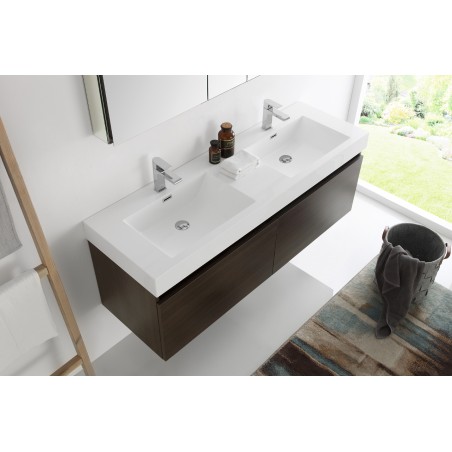 Fresca Mezzo 60 Gray Oak Wall Hung Double Sink Modern Bathroom Vanity w/ Medicine Cabinet