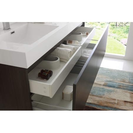 Fresca Mezzo 60 Gray Oak Wall Hung Double Sink Modern Bathroom Vanity w/ Medicine Cabinet