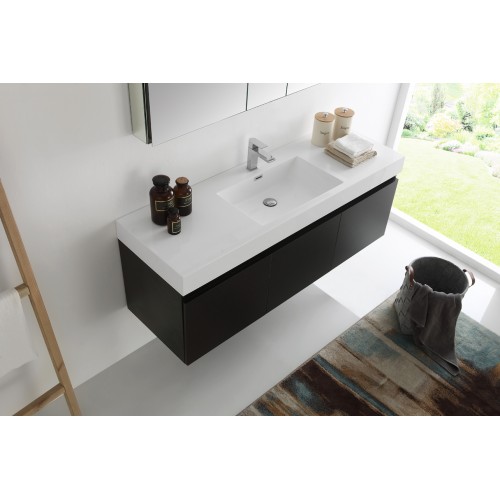 Fresca Mezzo 60 Black Wall Hung Single Sink Modern Bathroom Vanity w/ Medicine Cabinet