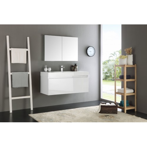 Fresca Mezzo 48 White Wall Hung Modern Bathroom Vanity w/ Medicine Cabinet