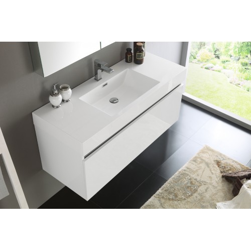 Fresca Mezzo 48 White Wall Hung Modern Bathroom Vanity w/ Medicine Cabinet