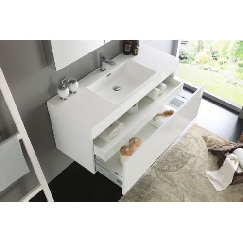 Fresca Mezzo 48 White Wall Hung Modern Bathroom Vanity w/ Medicine Cabinet