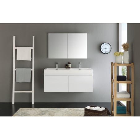 Fresca Mezzo 48 White Wall Hung Double Sink Modern Bathroom Vanity w/ Medicine Cabinet