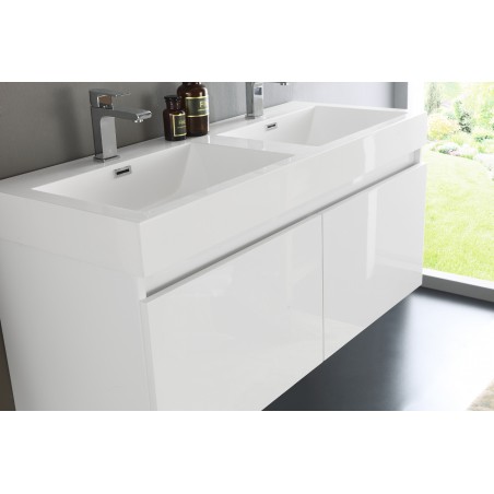 Fresca Mezzo 48 White Wall Hung Double Sink Modern Bathroom Vanity w/ Medicine Cabinet