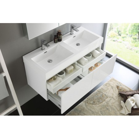 Fresca Mezzo 48 White Wall Hung Double Sink Modern Bathroom Vanity w/ Medicine Cabinet