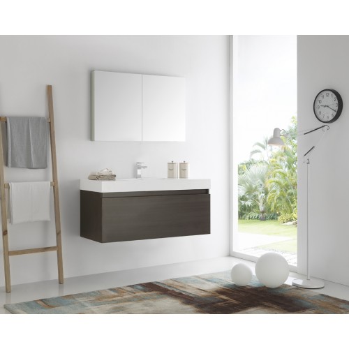 Fresca Mezzo 48 Gray Oak Wall Hung Modern Bathroom Vanity w/ Medicine Cabinet