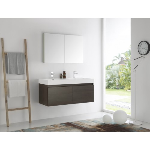 Fresca Mezzo 48 Gray Oak Wall Hung Double Sink Modern Bathroom Vanity w/ Medicine Cabinet