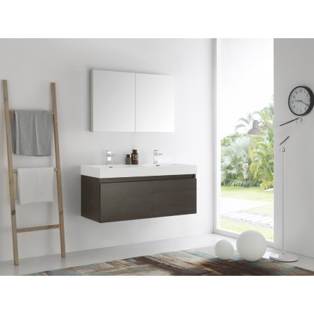 Fresca Mezzo 48 Gray Oak Wall Hung Double Sink Modern Bathroom Vanity w/ Medicine Cabinet