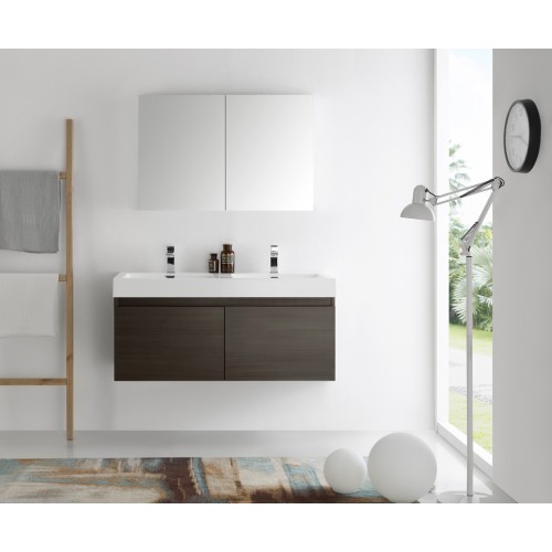 Fresca Mezzo 48 Gray Oak Wall Hung Double Sink Modern Bathroom Vanity w/ Medicine Cabinet