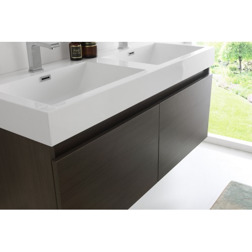 Fresca Mezzo 48 Gray Oak Wall Hung Double Sink Modern Bathroom Vanity w/ Medicine Cabinet