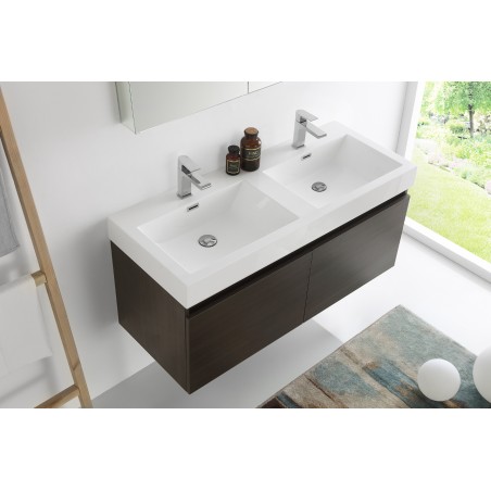 Fresca Mezzo 48 Gray Oak Wall Hung Double Sink Modern Bathroom Vanity w/ Medicine Cabinet