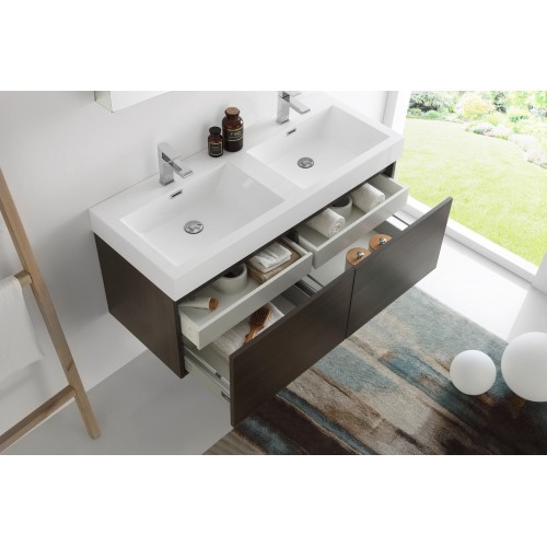 Fresca Mezzo 48 Gray Oak Wall Hung Double Sink Modern Bathroom Vanity w/ Medicine Cabinet