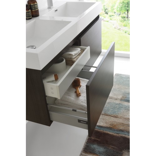 Fresca Mezzo 48 Gray Oak Wall Hung Double Sink Modern Bathroom Vanity w/ Medicine Cabinet