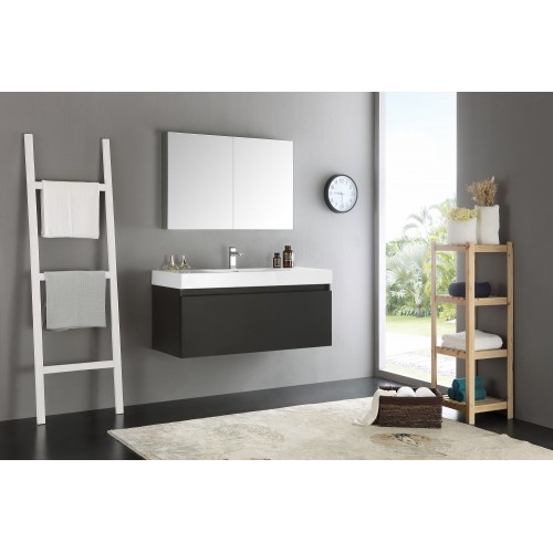 Fresca Mezzo 48 Black Wall Hung Modern Bathroom Vanity w/ Medicine Cabinet