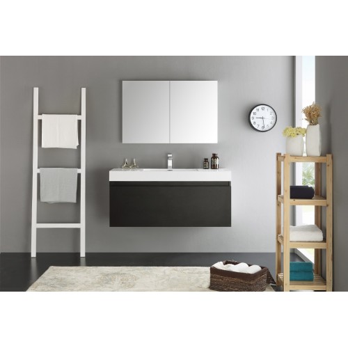 Fresca Mezzo 48 Black Wall Hung Modern Bathroom Vanity w/ Medicine Cabinet