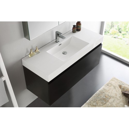 Fresca Mezzo 48 Black Wall Hung Modern Bathroom Vanity w/ Medicine Cabinet