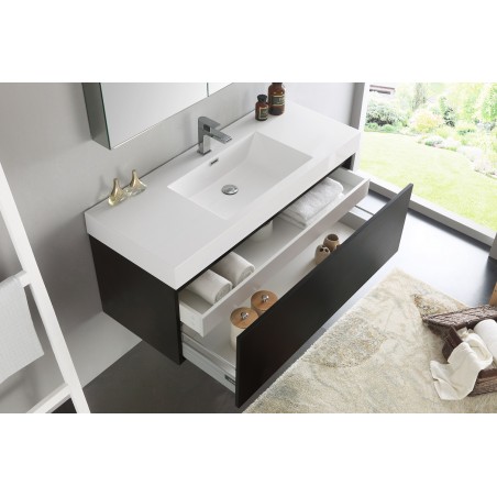 Fresca Mezzo 48 Black Wall Hung Modern Bathroom Vanity w/ Medicine Cabinet