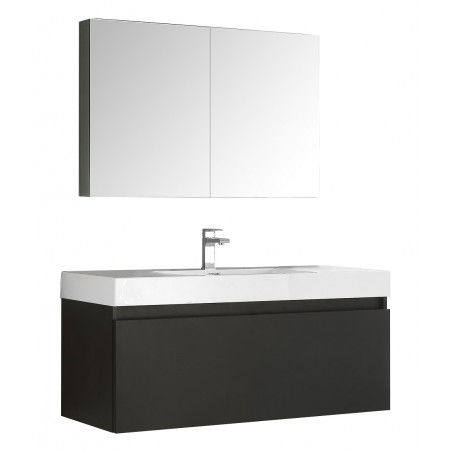 Fresca Mezzo 48 Black Wall Hung Modern Bathroom Vanity w/ Medicine Cabinet