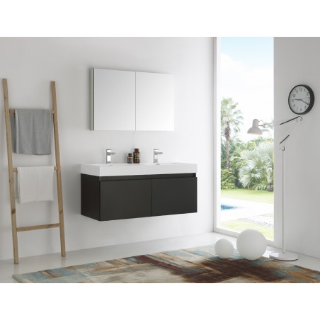Fresca Mezzo 48 Black Wall Hung Double Sink Modern Bathroom Vanity w/ Medicine Cabinet