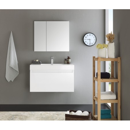 Fresca Mezzo 36 White Wall Hung Modern Bathroom Vanity w/ Medicine Cabinet