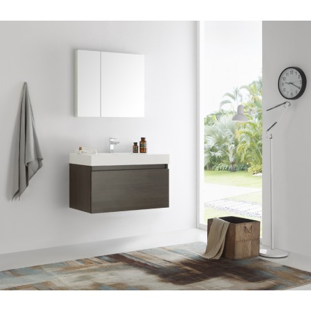 Fresca Mezzo 36 Gray Oak Wall Hung Modern Bathroom Vanity w/ Medicine Cabinet