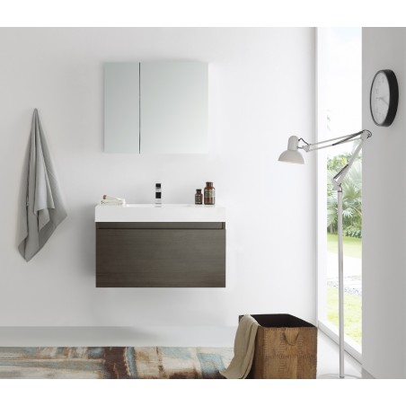 Fresca Mezzo 36 Gray Oak Wall Hung Modern Bathroom Vanity w/ Medicine Cabinet