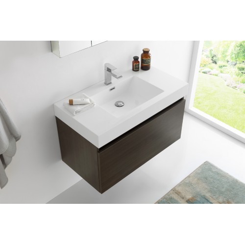 Fresca Mezzo 36 Gray Oak Wall Hung Modern Bathroom Vanity w/ Medicine Cabinet