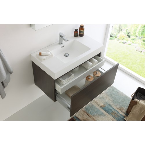 Fresca Mezzo 36 Gray Oak Wall Hung Modern Bathroom Vanity w/ Medicine Cabinet