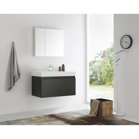 Fresca Mezzo 36 Black Wall Hung Modern Bathroom Vanity w/ Medicine Cabinet